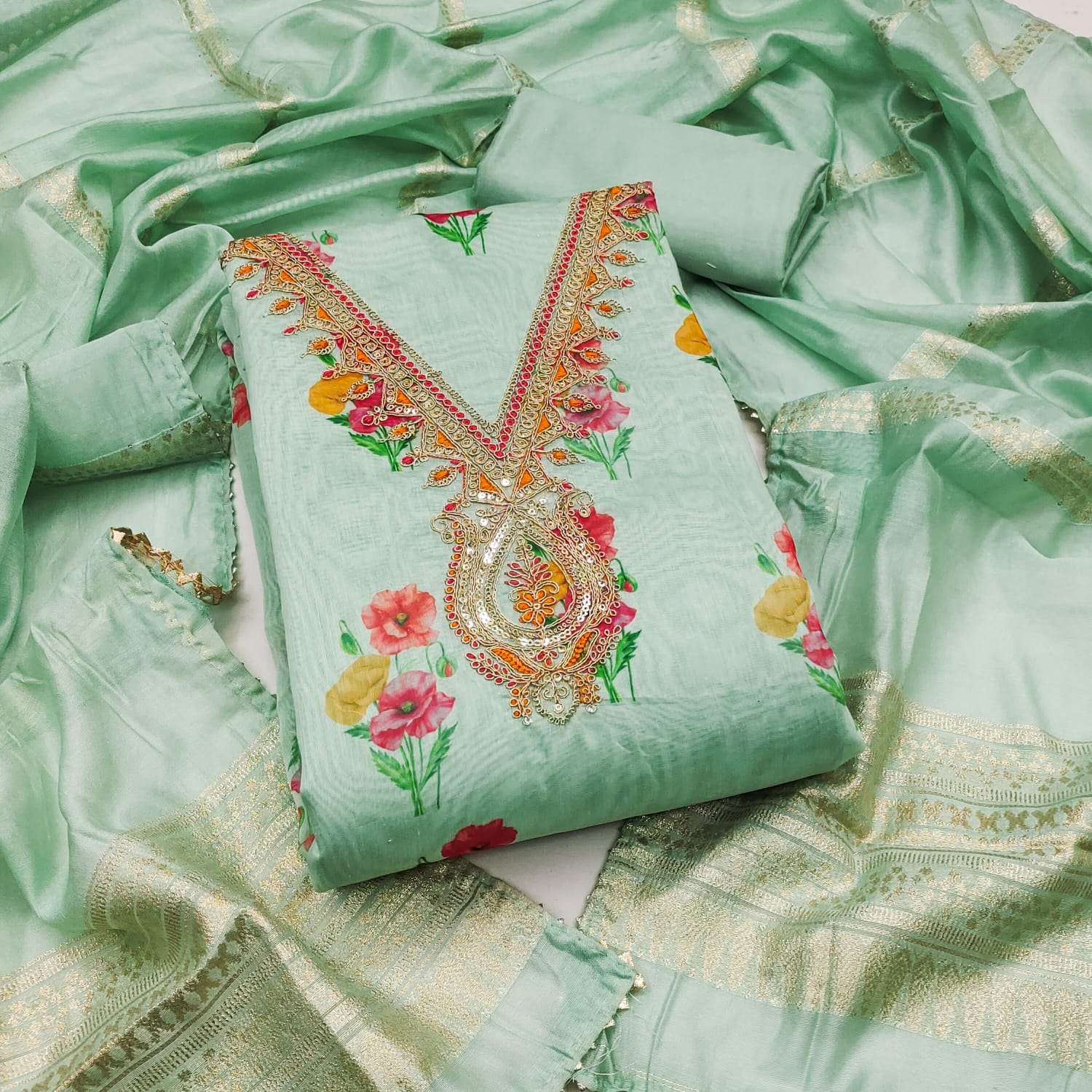 bt-66 CHANDERI DIGITAL PRINT KODDING SQUANCE WORK wholesale suit 