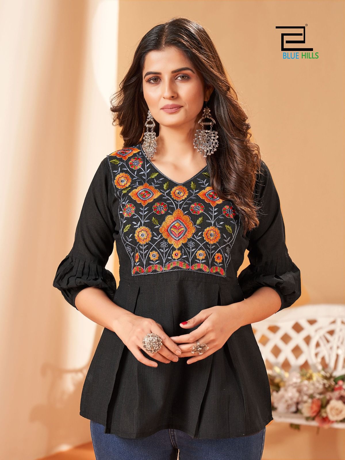 Charmi Cotton Silk Short Tops in Heavy Embroidery Multi Color