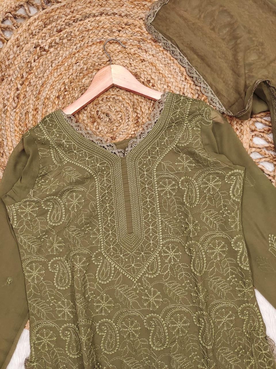chikankari embroidery fox georgette Febric with chikankari embroidery work wholesale suit 