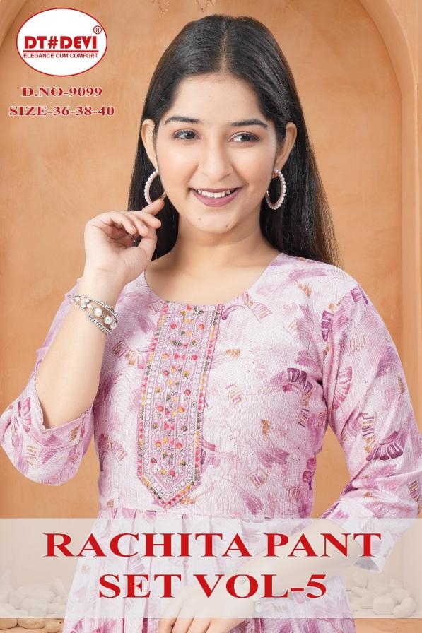 dt devi d.no 9099 rachita pant set vol 5 by  readymade 3pcs suit