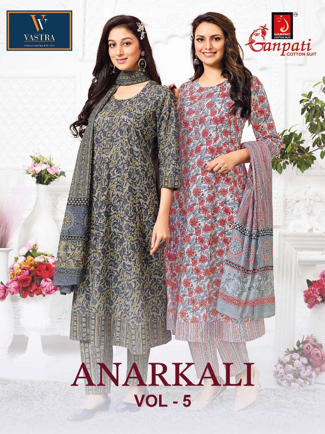 Ganpati Anarkali Vol-5 series 5001-5012 Heavy Cotton wholesale suit 