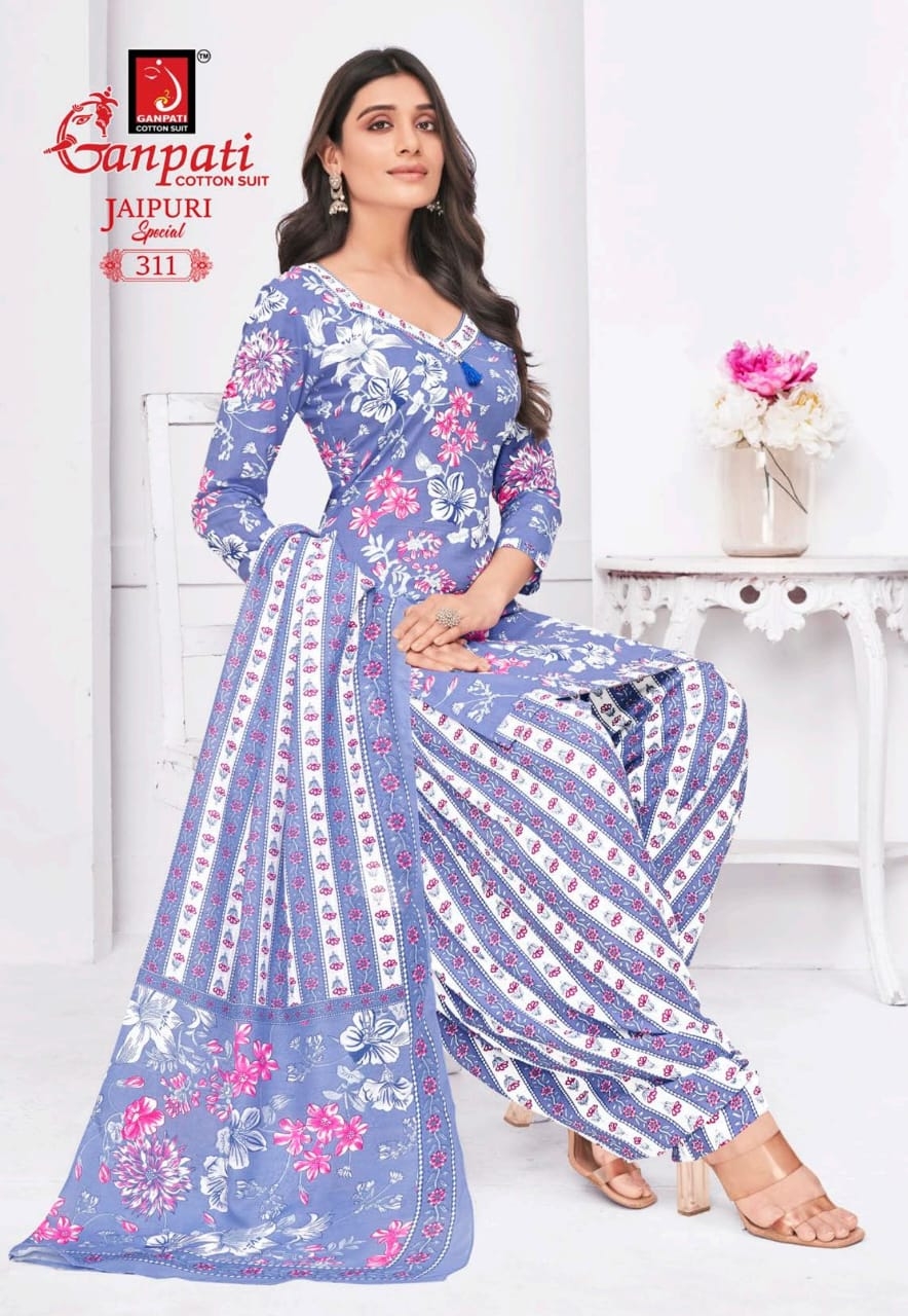 Ganpati Jaipuri Special Patiyala Vol-15 series 311-325 Heavy Cotton wholesale suit 