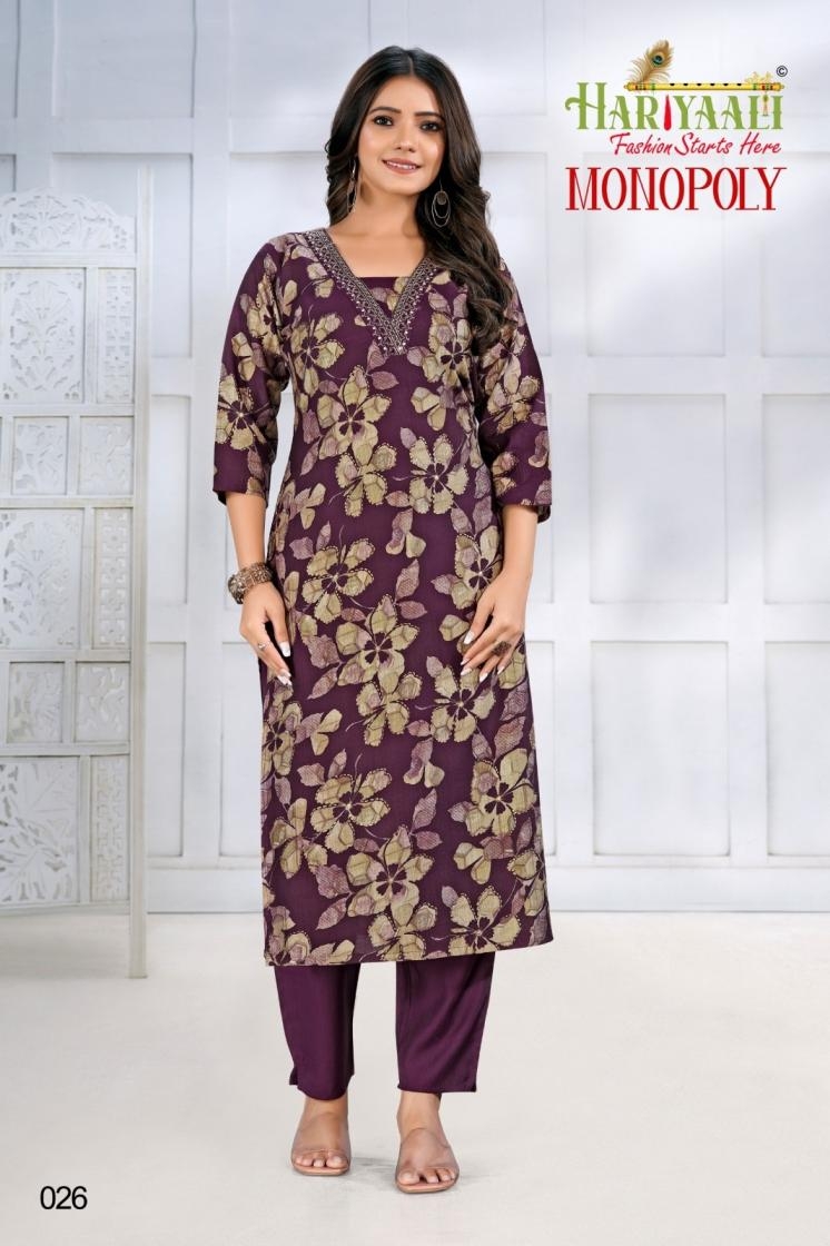 hariyaali monopoly series 009-030 vertican silk kurti with pair 