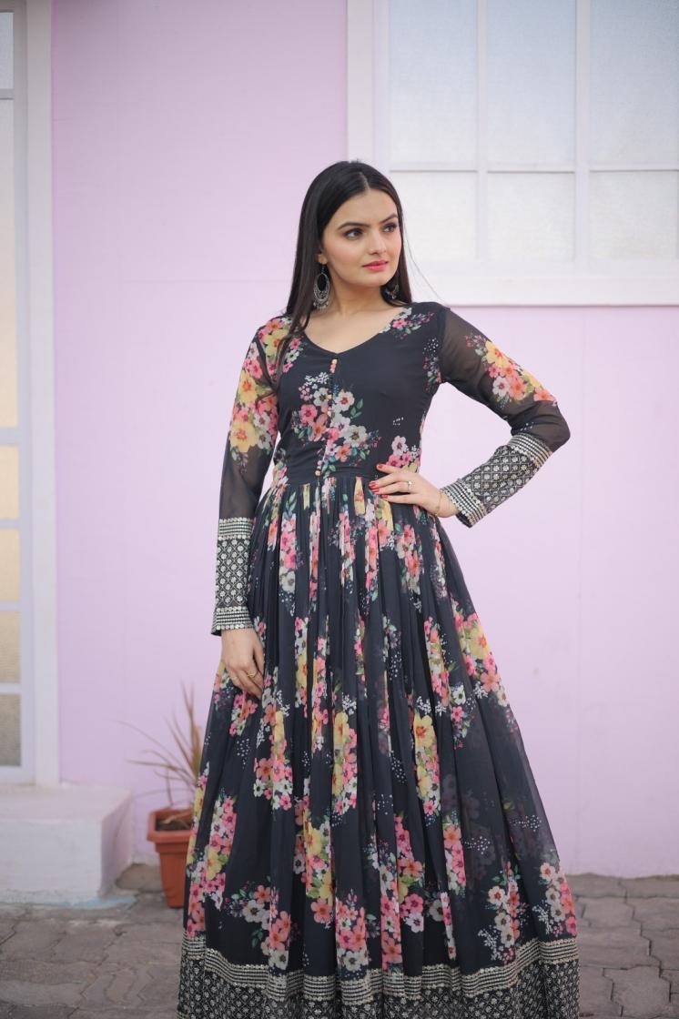 ka 1025 faux georgette readymade summer special flair gown