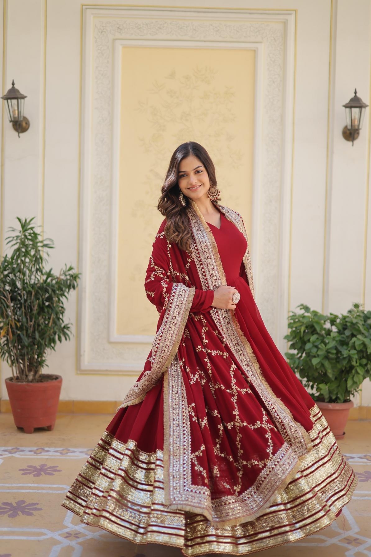 ka 1082 faux blooming readymade unique gown with dupatta for womens