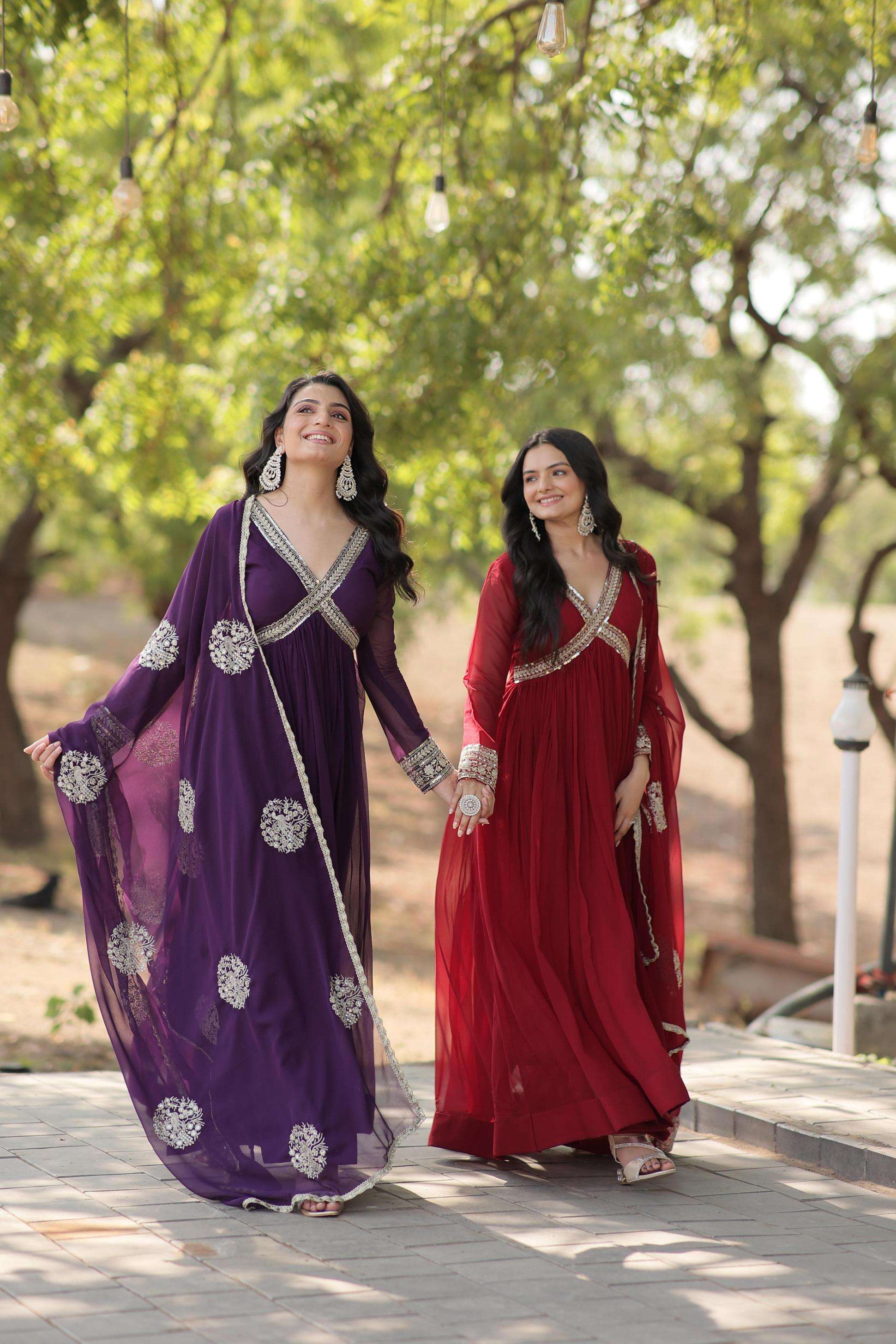 ka 1107 faux blooming readymade alia cut gown with dupatta set