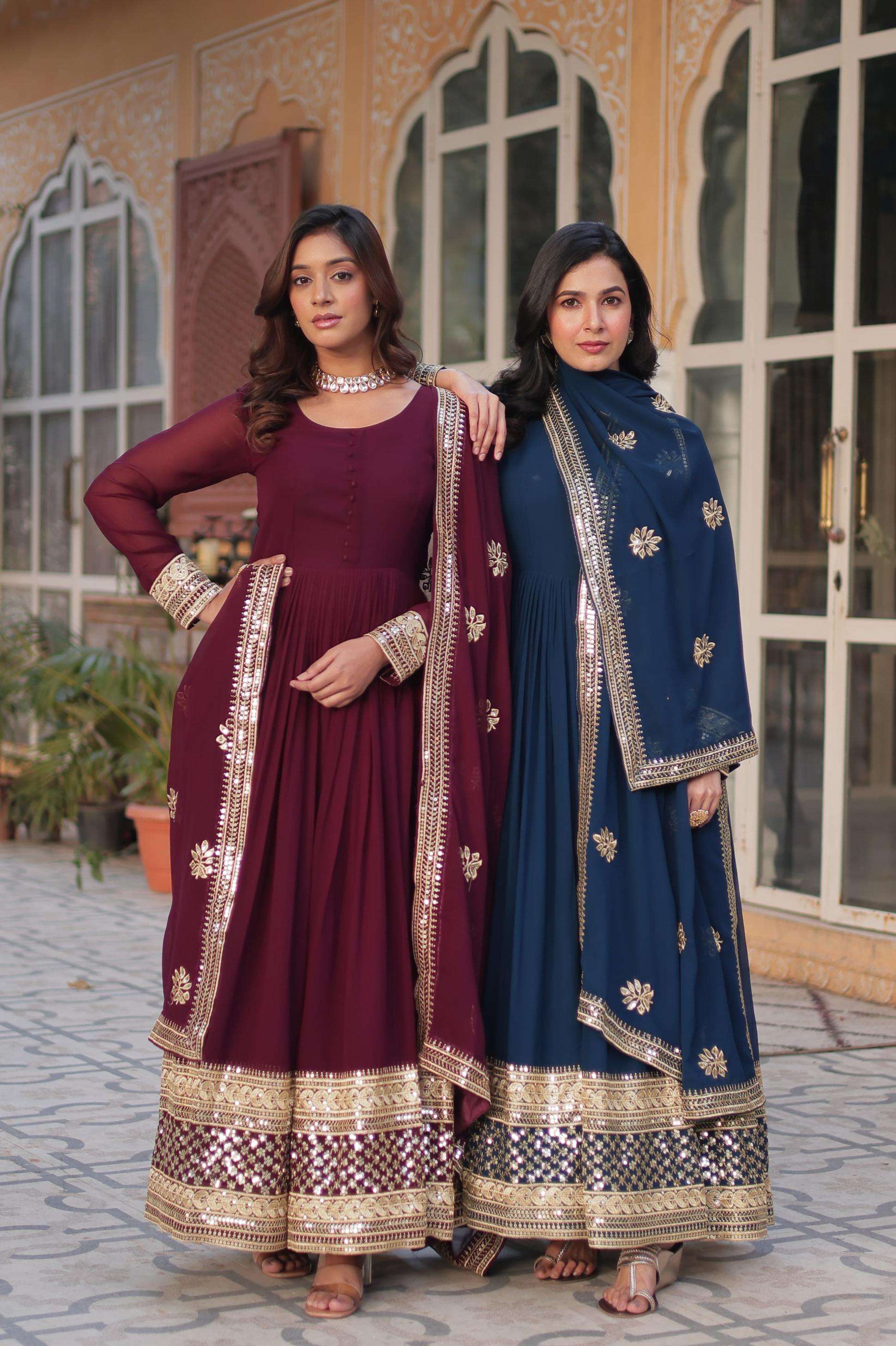ka 1135 faux blooming classic fully stitch gown with dupatta set supplier