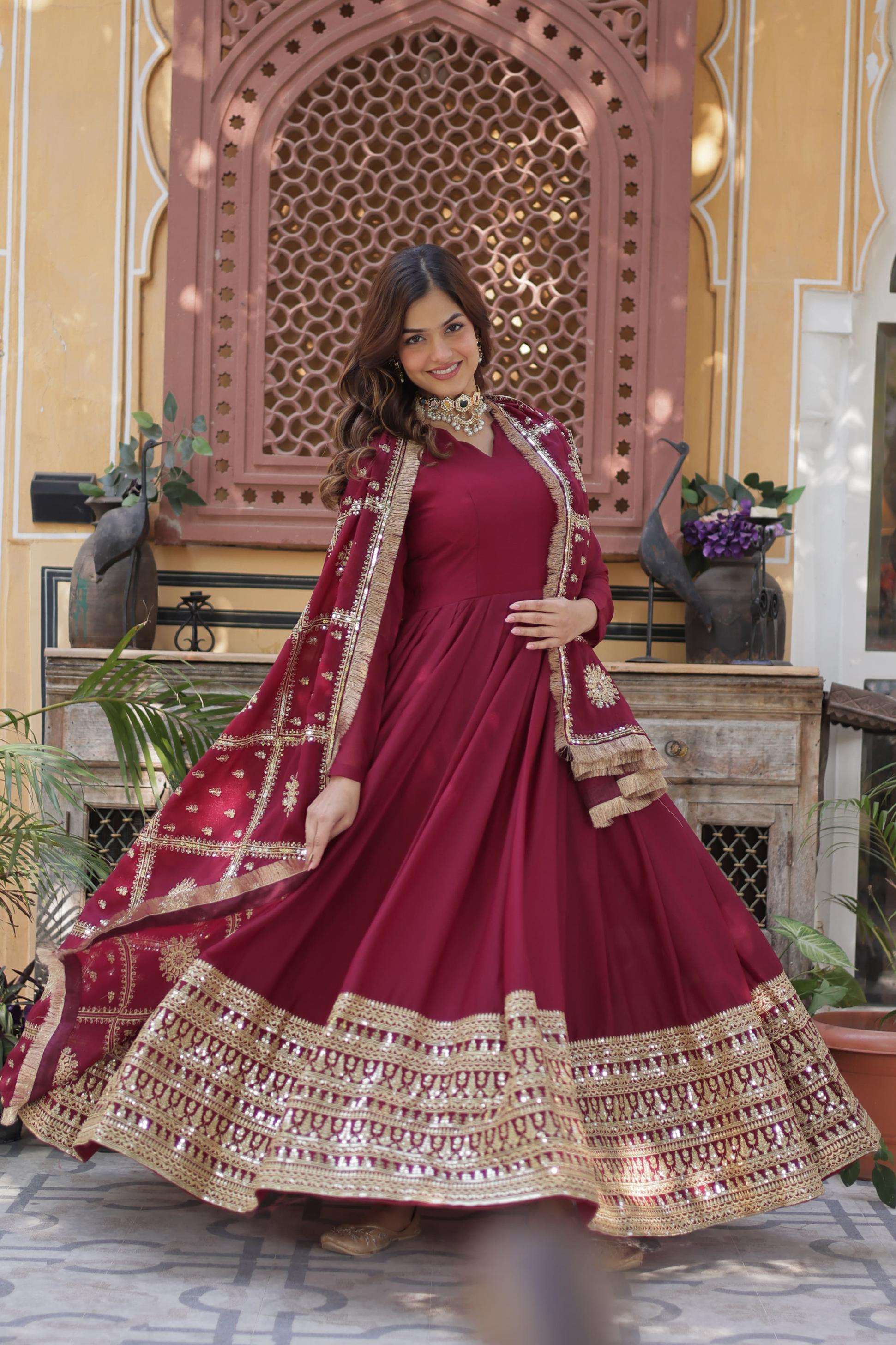 ka 1139 traditional star georgette fully stitch gown with dupatta online