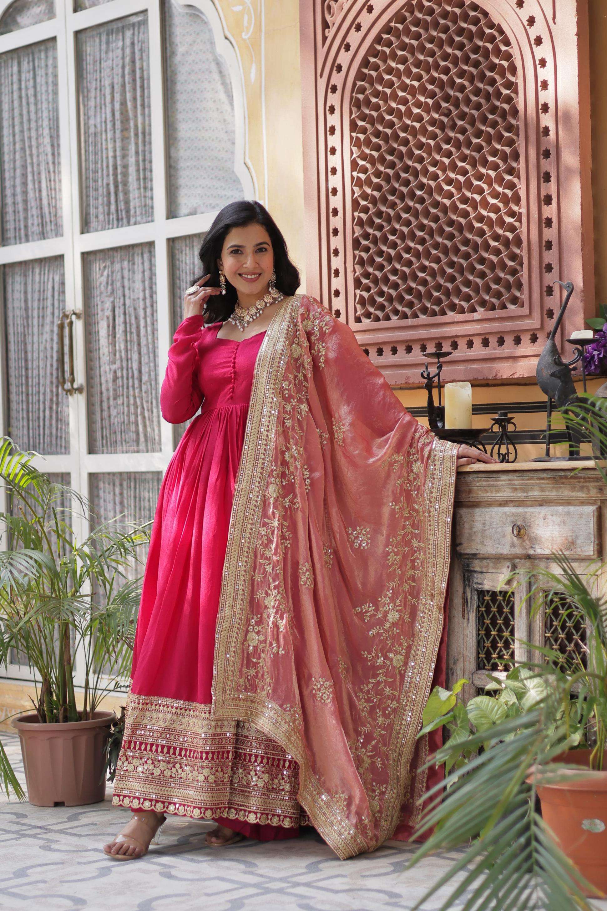 ka 1140 shimmer vichitra classic look fully stitch gown with dupatta