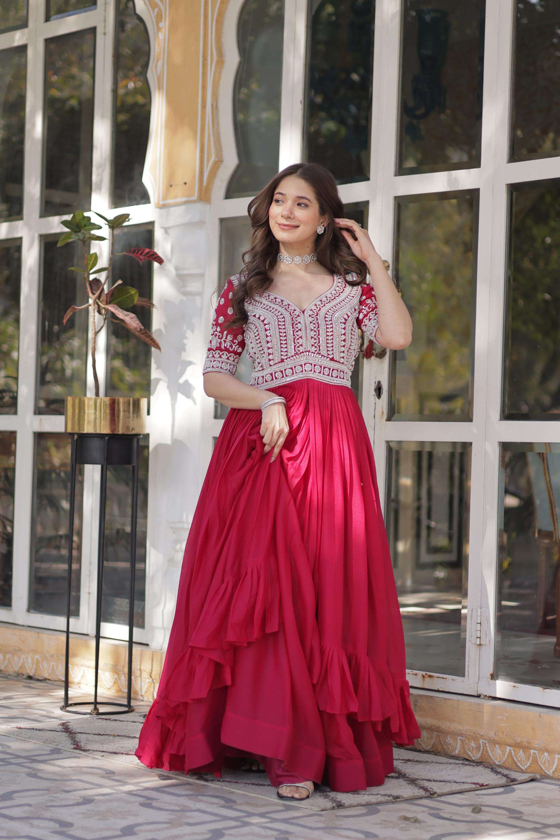 ka 1158 star georgette fully stitch elegance gown with dupatta