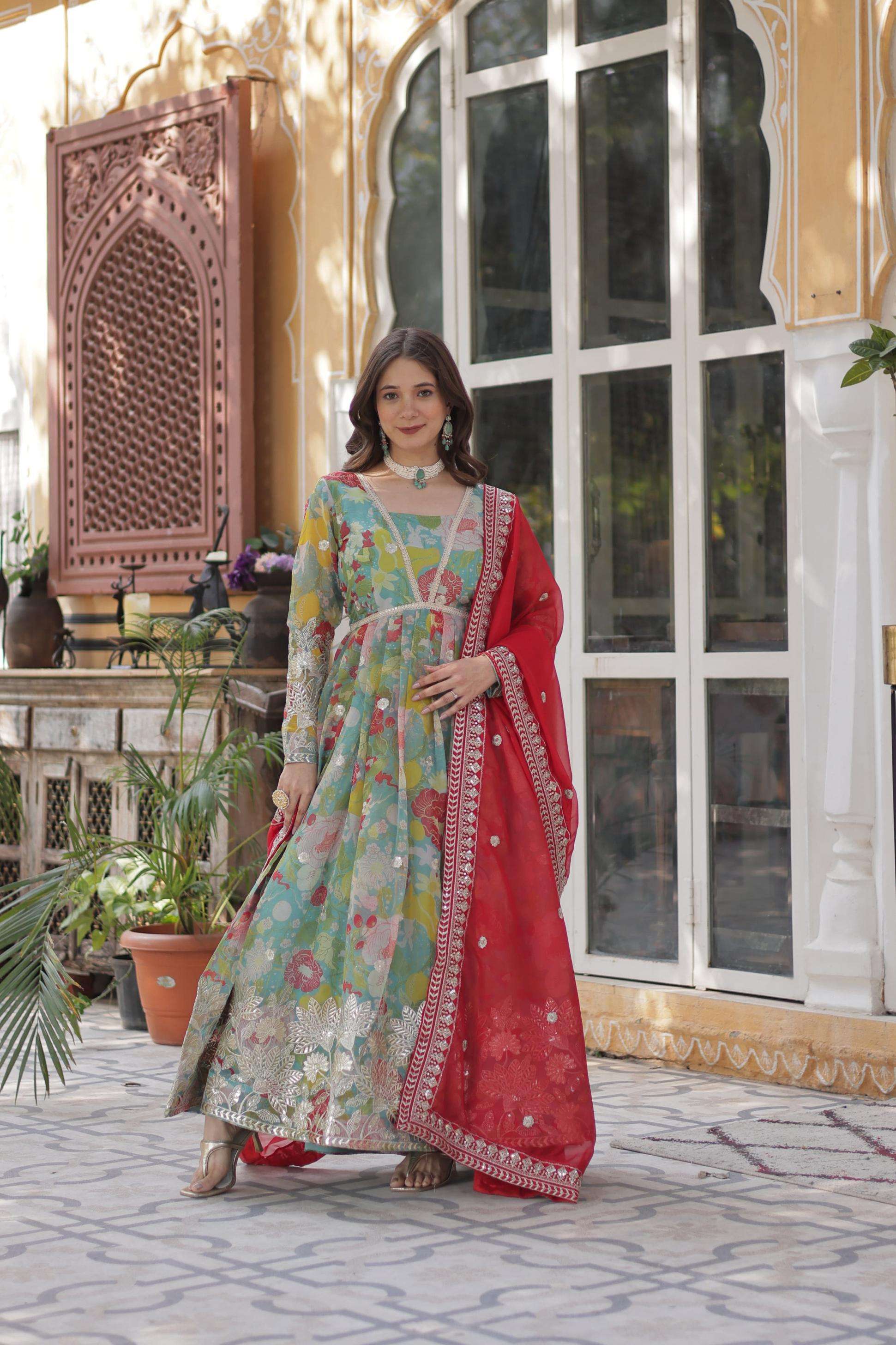 ka 1159 readymade traditional wear aliya cut anarkali gown with dupatta