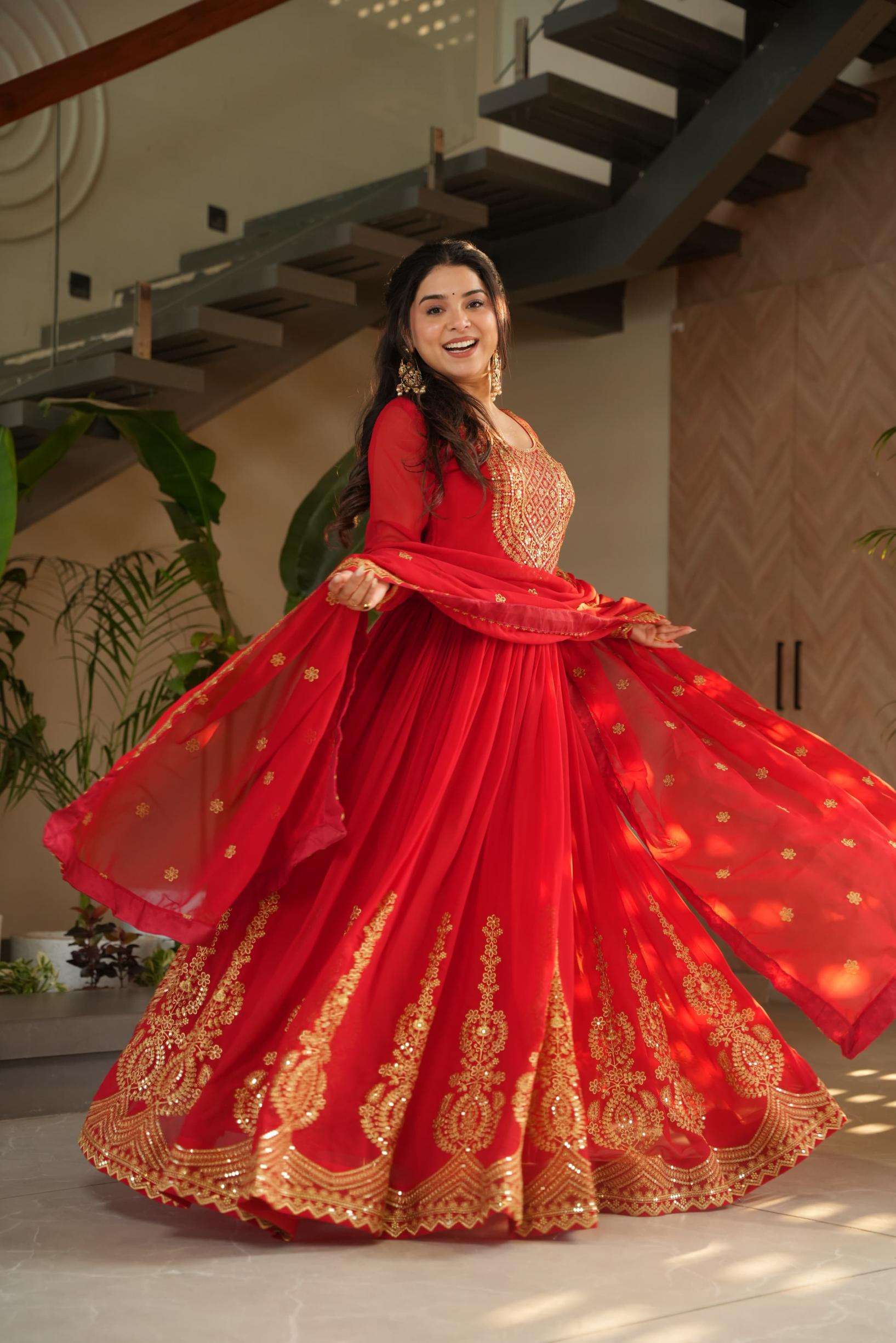ka 1162 faux blooming readymade fashionable gown with dupatta