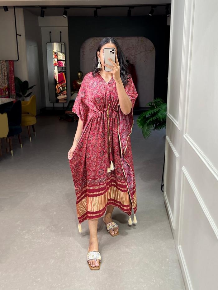 kaftan gaji silk digital print with gotta patti readymade kaftan kurti