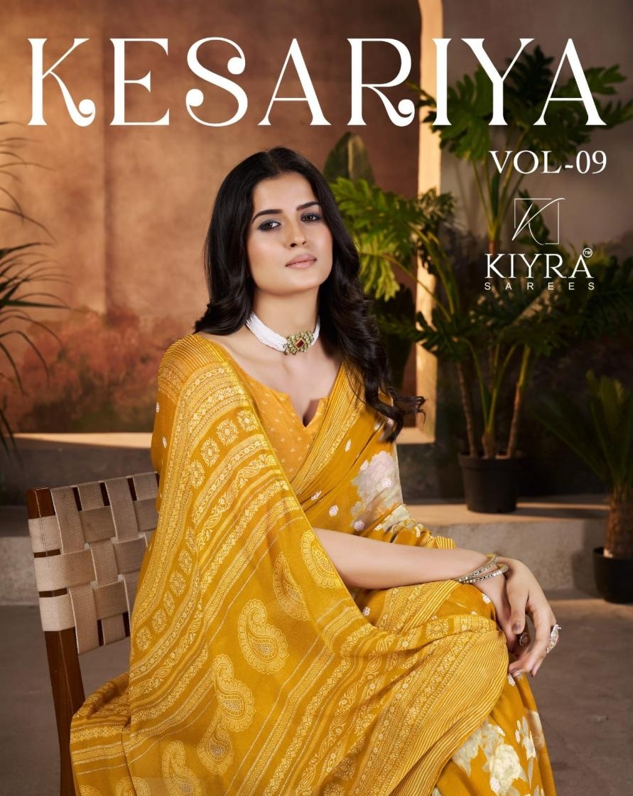 kiyra kesariya vol 9 series 1001-1006 moss silk wholesale saree