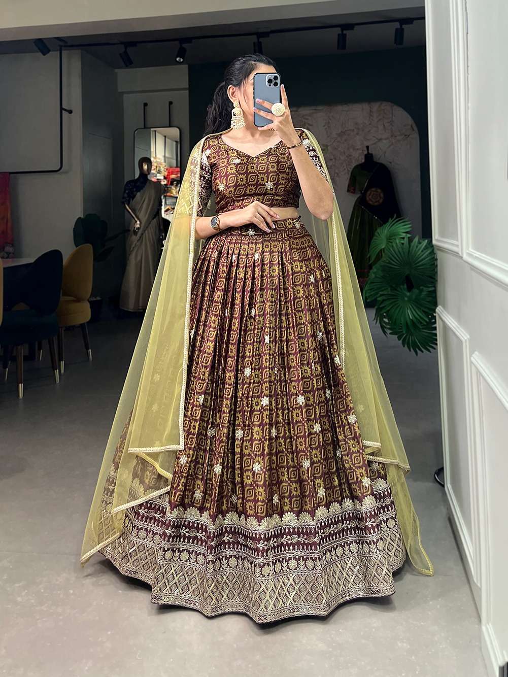 LNB1014LUV Chinon Digital Print With Embroidery Sequins Work wholesale lehenga