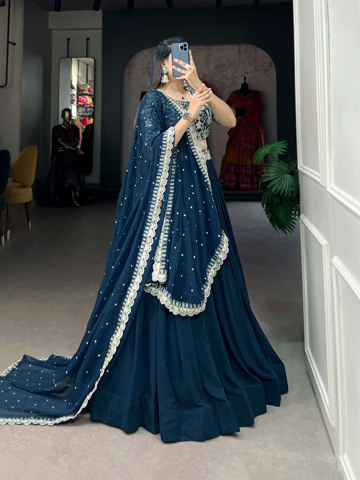LNB1405TEL Georgette lain With Sequins and Thread Embroidery wholesale lehenga