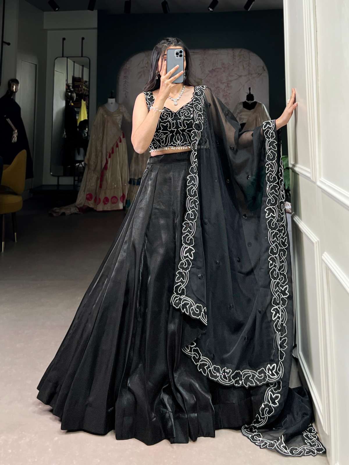 LNB1428BLK Star Satin wholesale lehenga