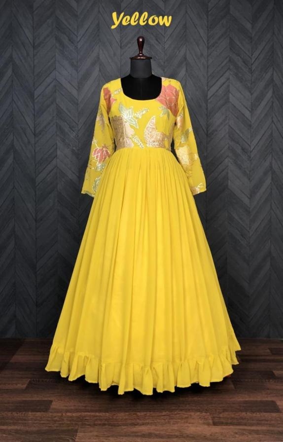 lw 9010 blooming georgette thread work readymade gown for womens
