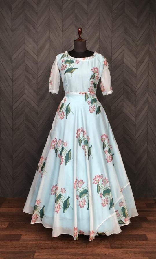 lw 9029 organza elegant style fully stitch flair gown exports