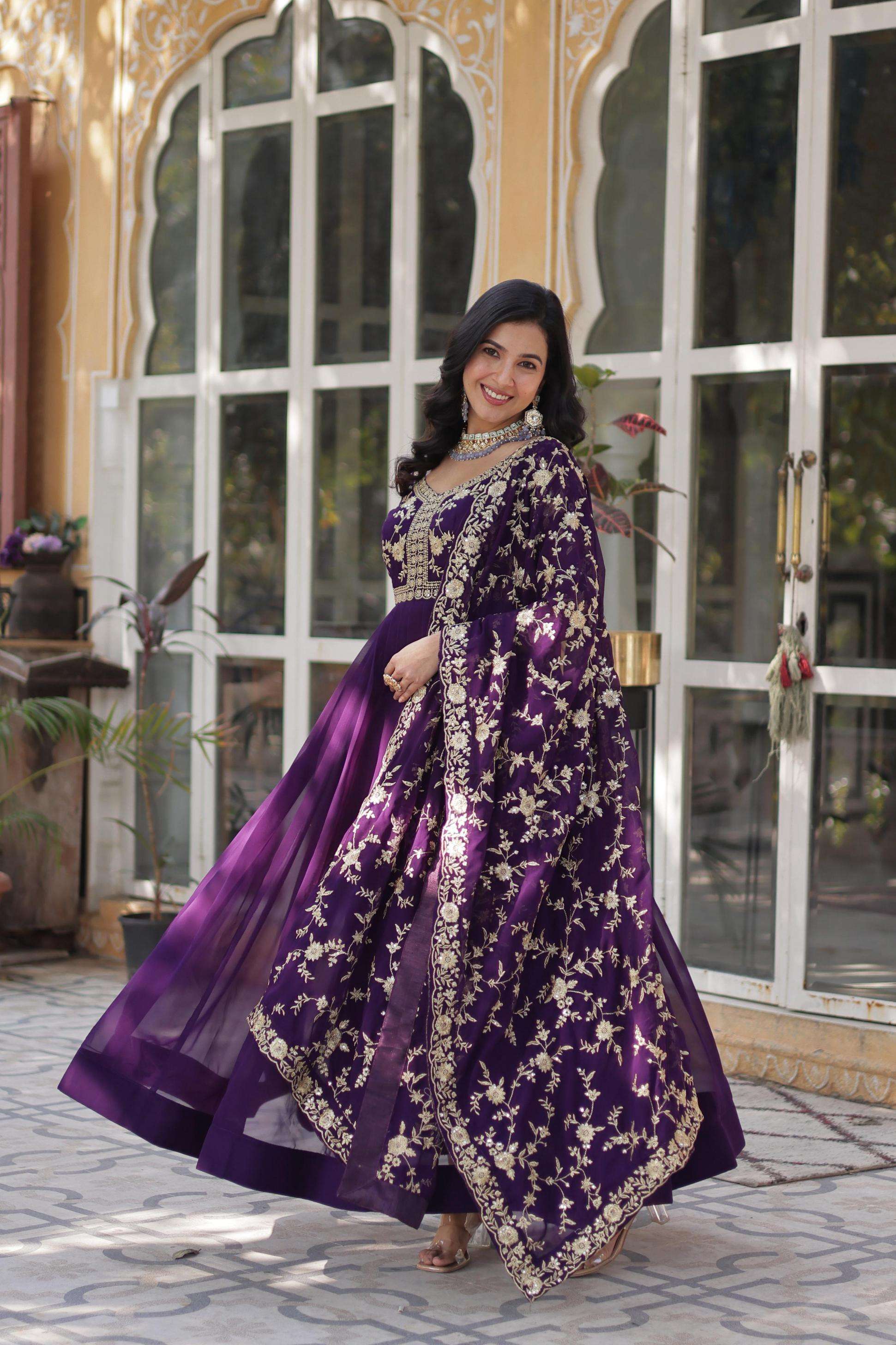 lw 9224 readymade faux blooming sequins work trendy gown with dupatta