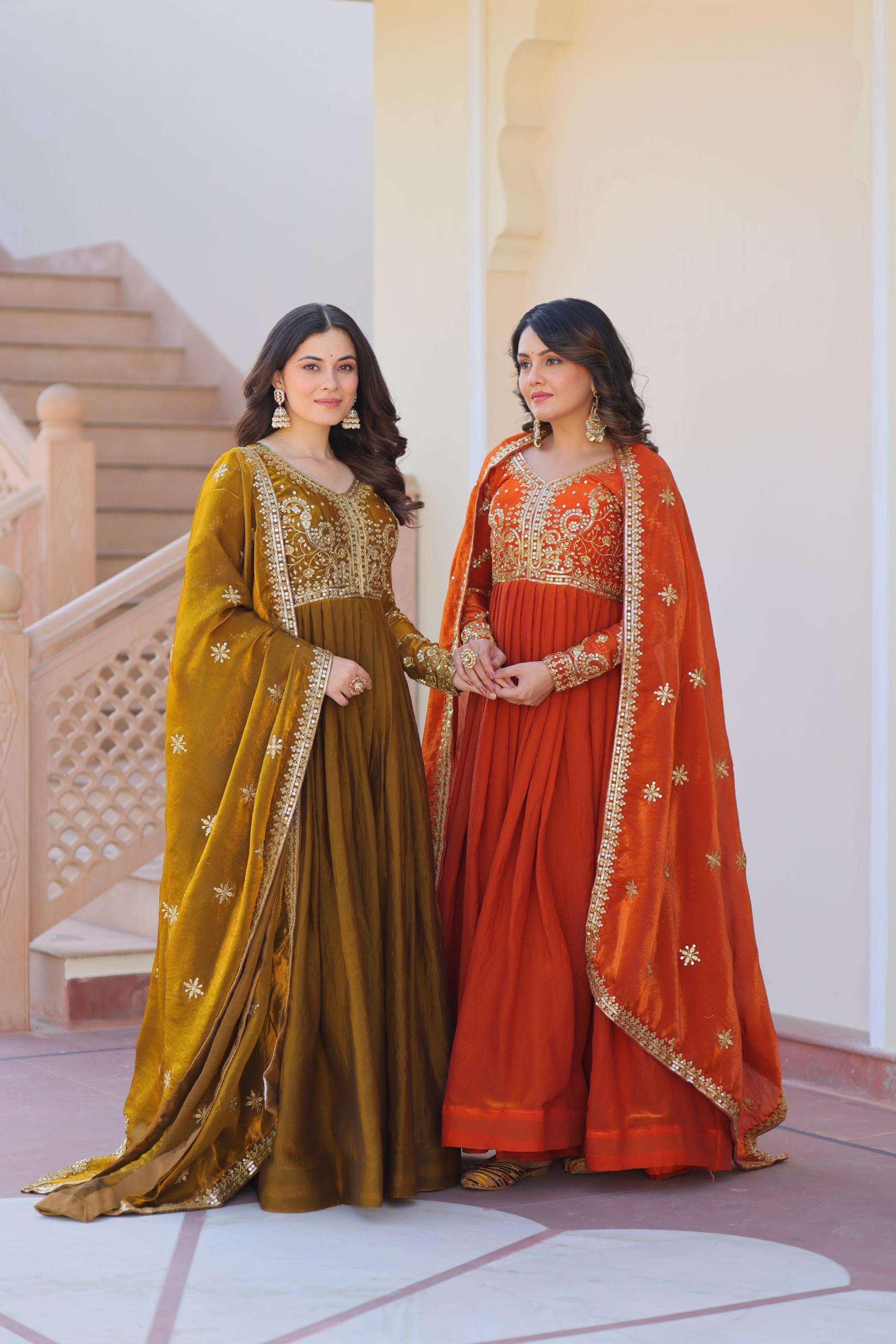 lw 9234 fendy zari sequins work stylish look full stitch gown with dupatta supplier