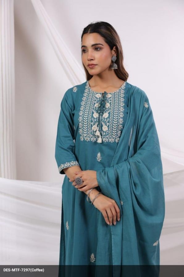 modern 7298 cotton readymade indian combo set kurti pant and dupatta