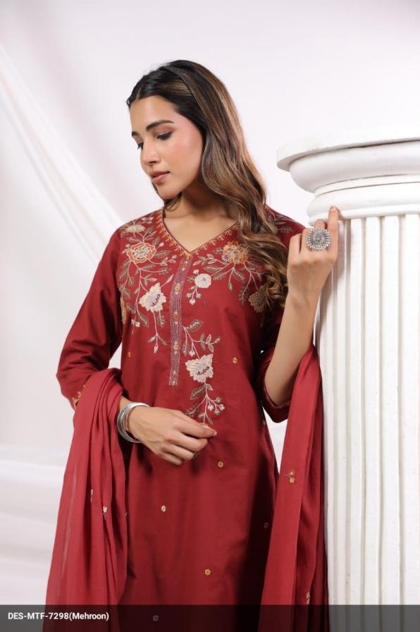 modern cotton mul mul readymade ethnic style combo suit for womens