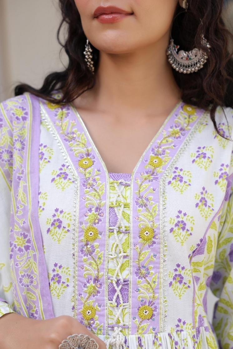 modern flair fully stitch elegant style cotton hand block combo suit online
