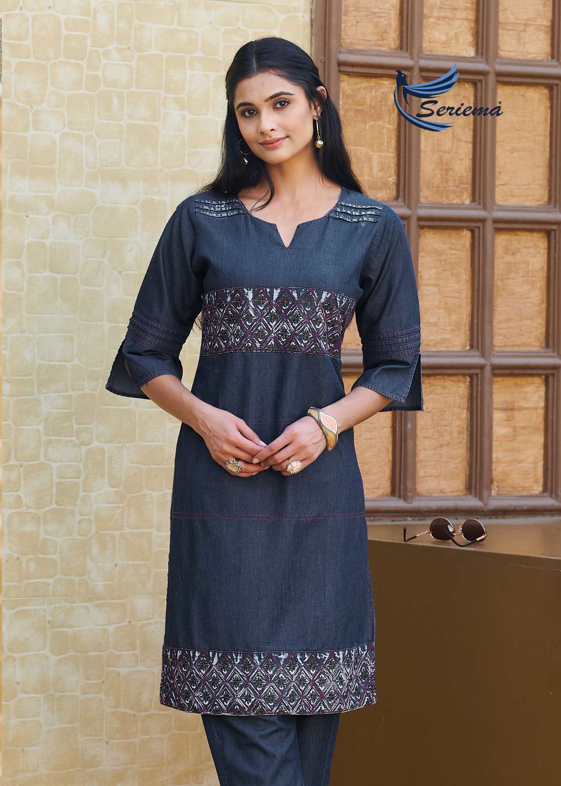 PURE  100% COTTON DENIM WITH  HEAVY EMBROIDERY WORK