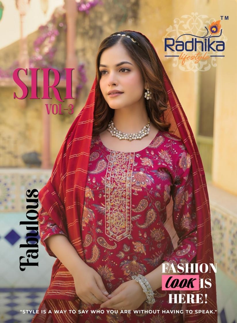 radhika lifestyle siri vol 3 series 3001-3008 rayon capsule wholesale suit 