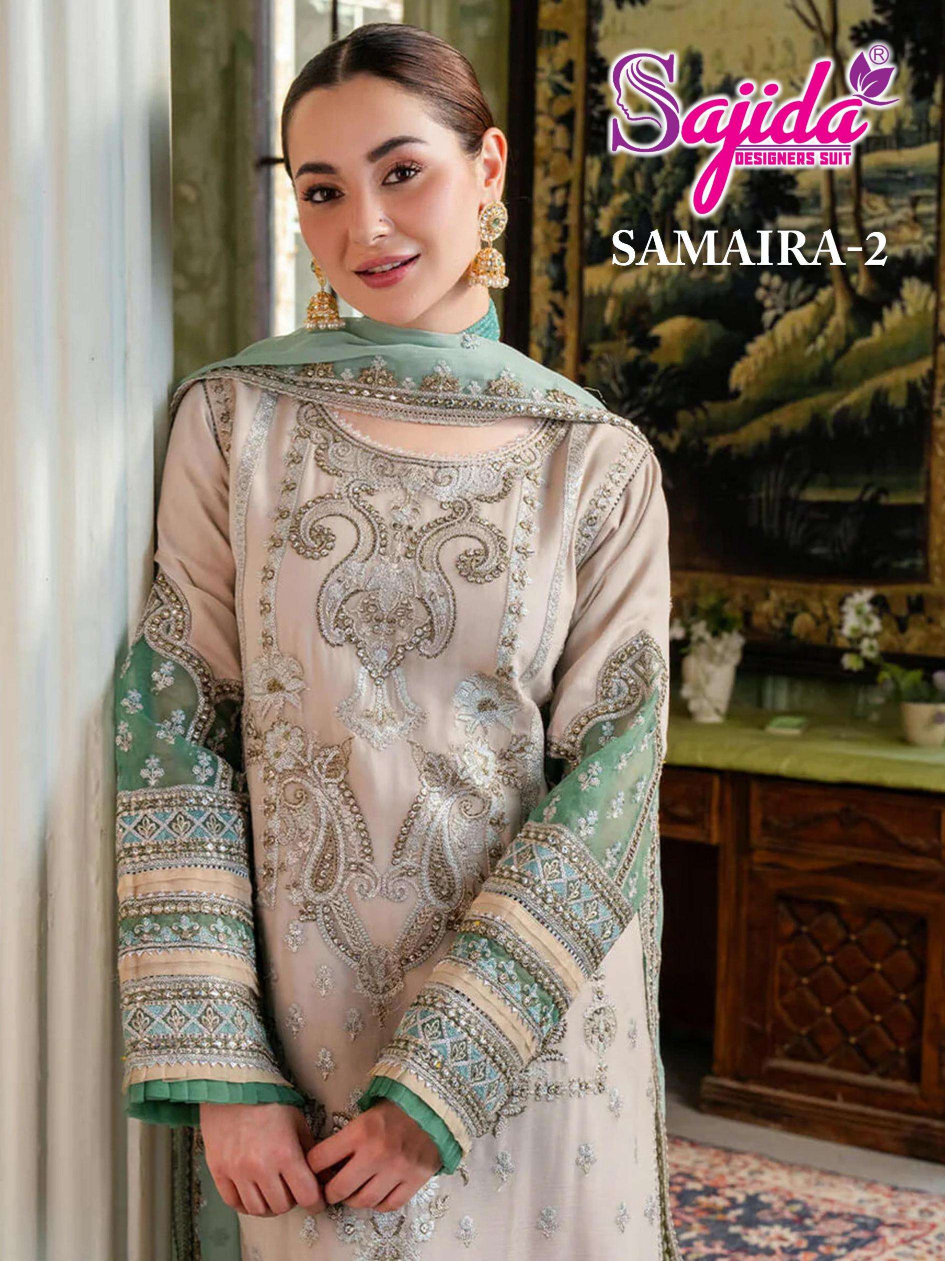 sajida designer samaira vol 2 1036-1038 georgette wholesale suit 