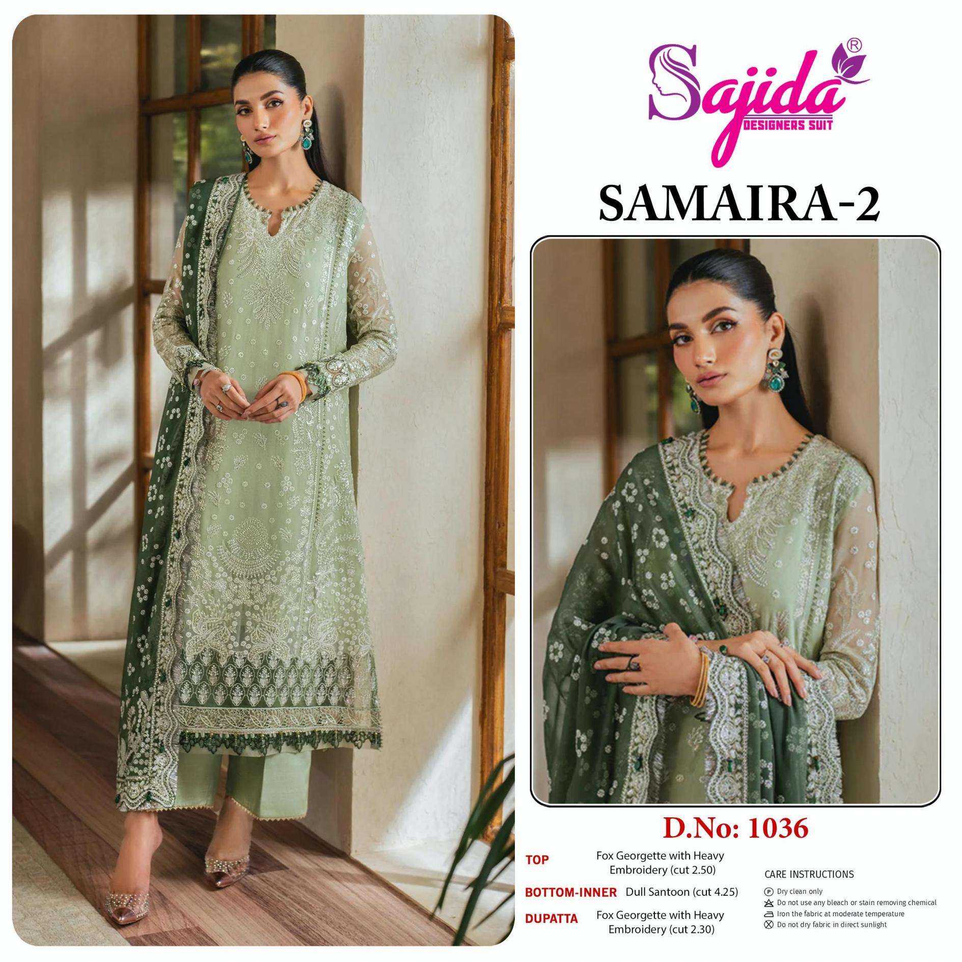 sajida designer samaira vol 2 1036 georgette wholesale suit 