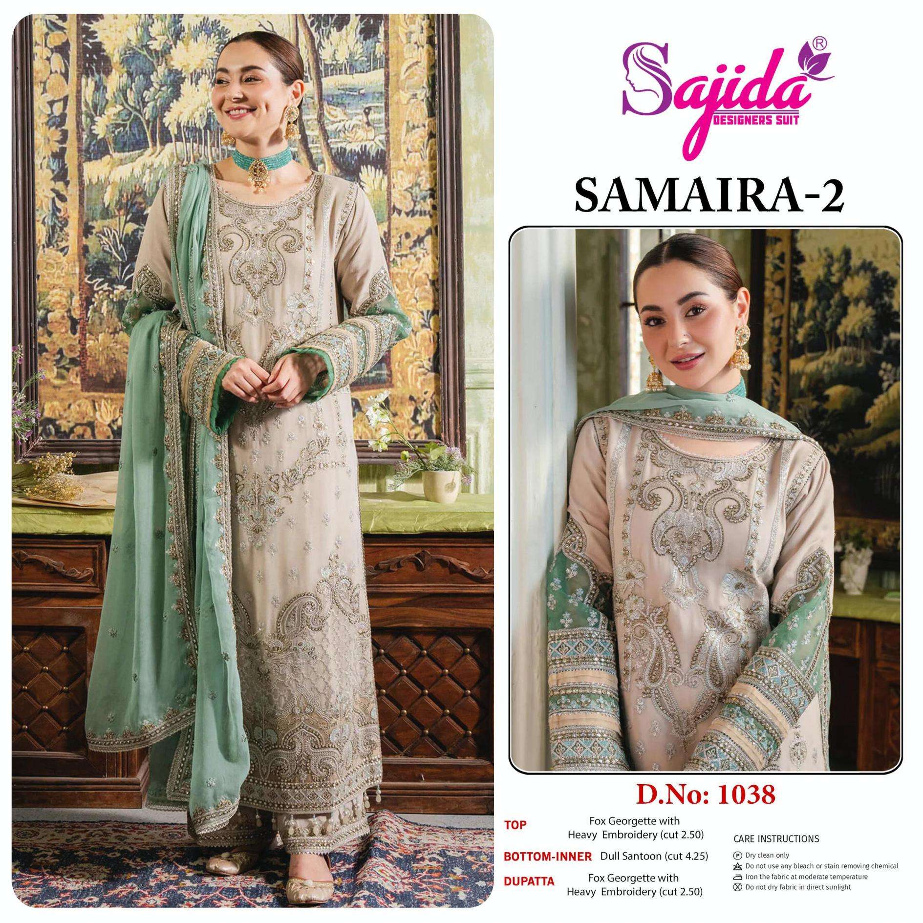 sajida designer samaira vol 2 1038 georgette wholesale suit 