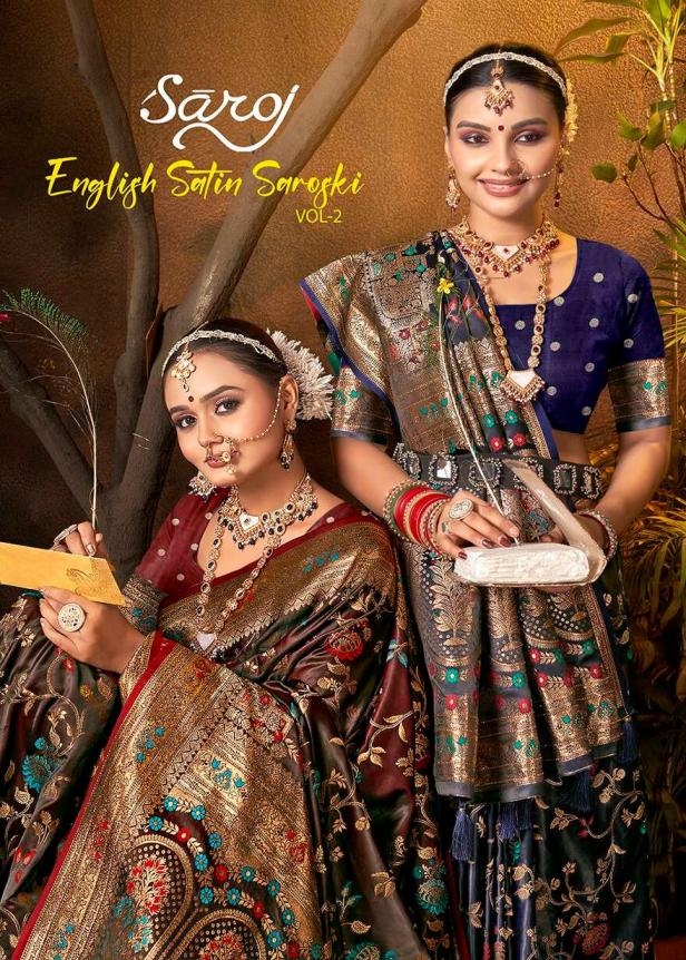Saroj English Satin swarovski vol.2 series 1001-1006 Pure satin silk wholesale saree