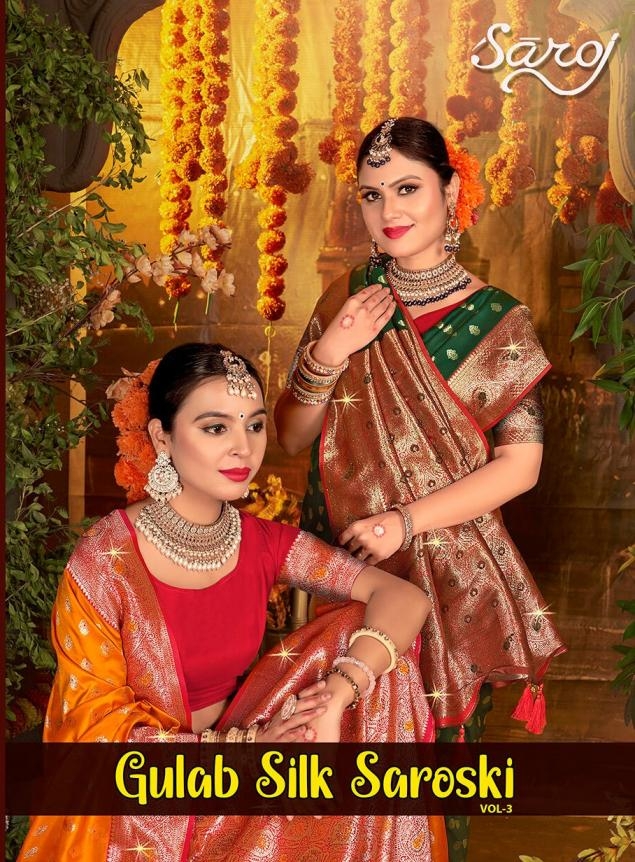 Saroj Gulaab Silk swarovski vol.3 series 1001-1006 soft silk wholesale saree