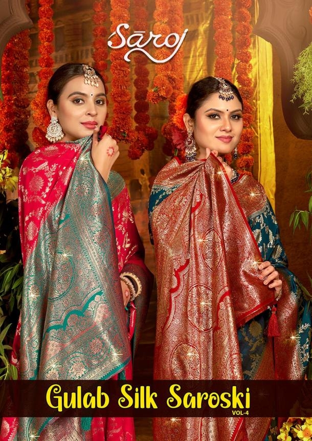 Saroj Gulaab Silk swarovski vol.4 series 1001-1006 soft silk wholesale saree
