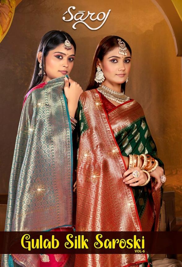 Saroj Gulaab Silk swarovski vol.6 series 1001-1006 soft silk wholesale saree