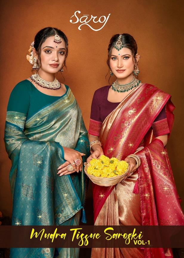Saroj Mudra tissue sarovski vol.1 series 1001-1006 tissue silk wholesale saree