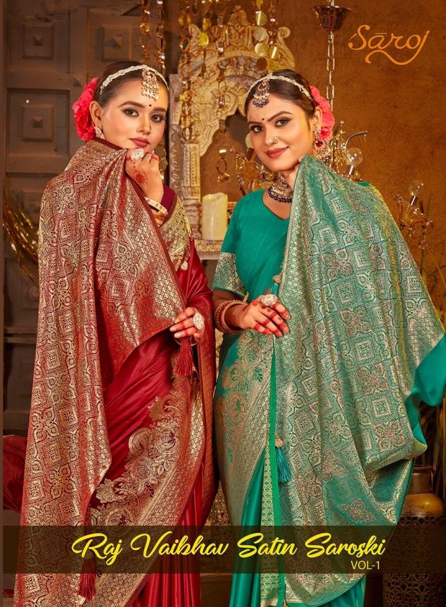 Saroj Rajvaibhav satin sarovski vol.1 series 1001-1004 satin silk wholesale saree