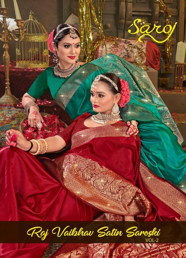 Saroj Rajvaibhav satin sarovski vol.2 series 1001-1004 satin silk saree