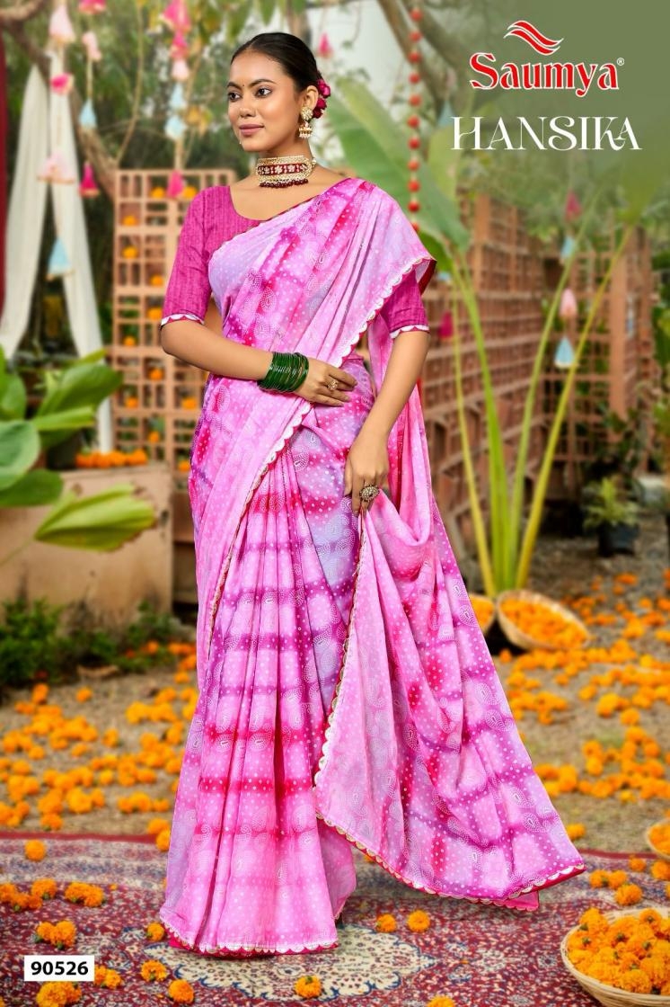 saumya hansika series 90521-90526 georgette casual wear printed saree