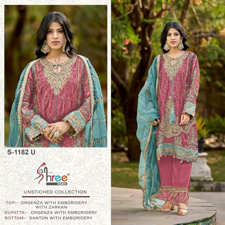 shree fabs 1182 popular design organza pakistani unstitch suits