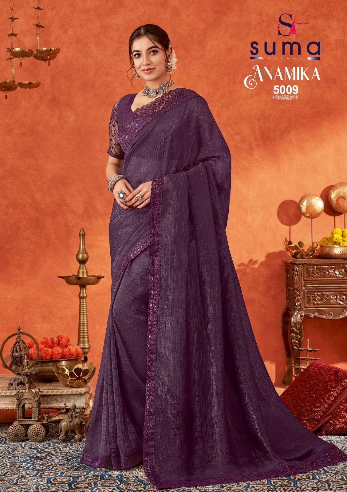Suma anamika designer gold crunchy wholesale saree