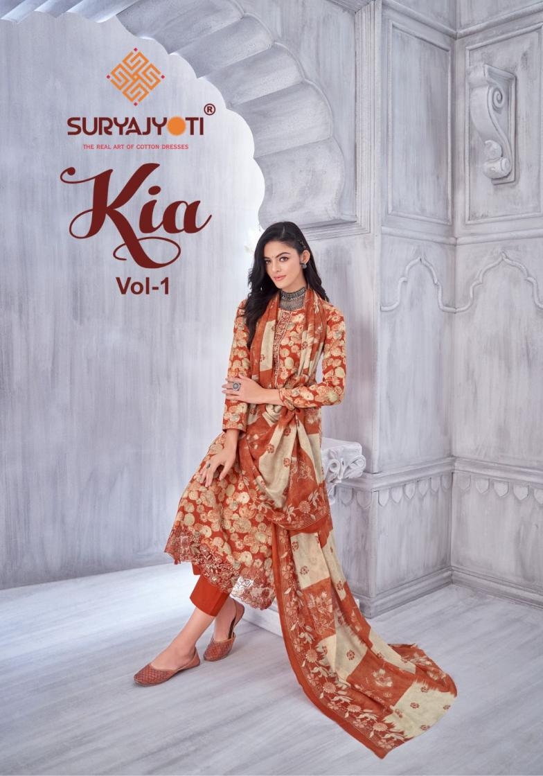 suryajyoti kia vol 1 series 1001-1008 lawn cotton wholesale suit 
