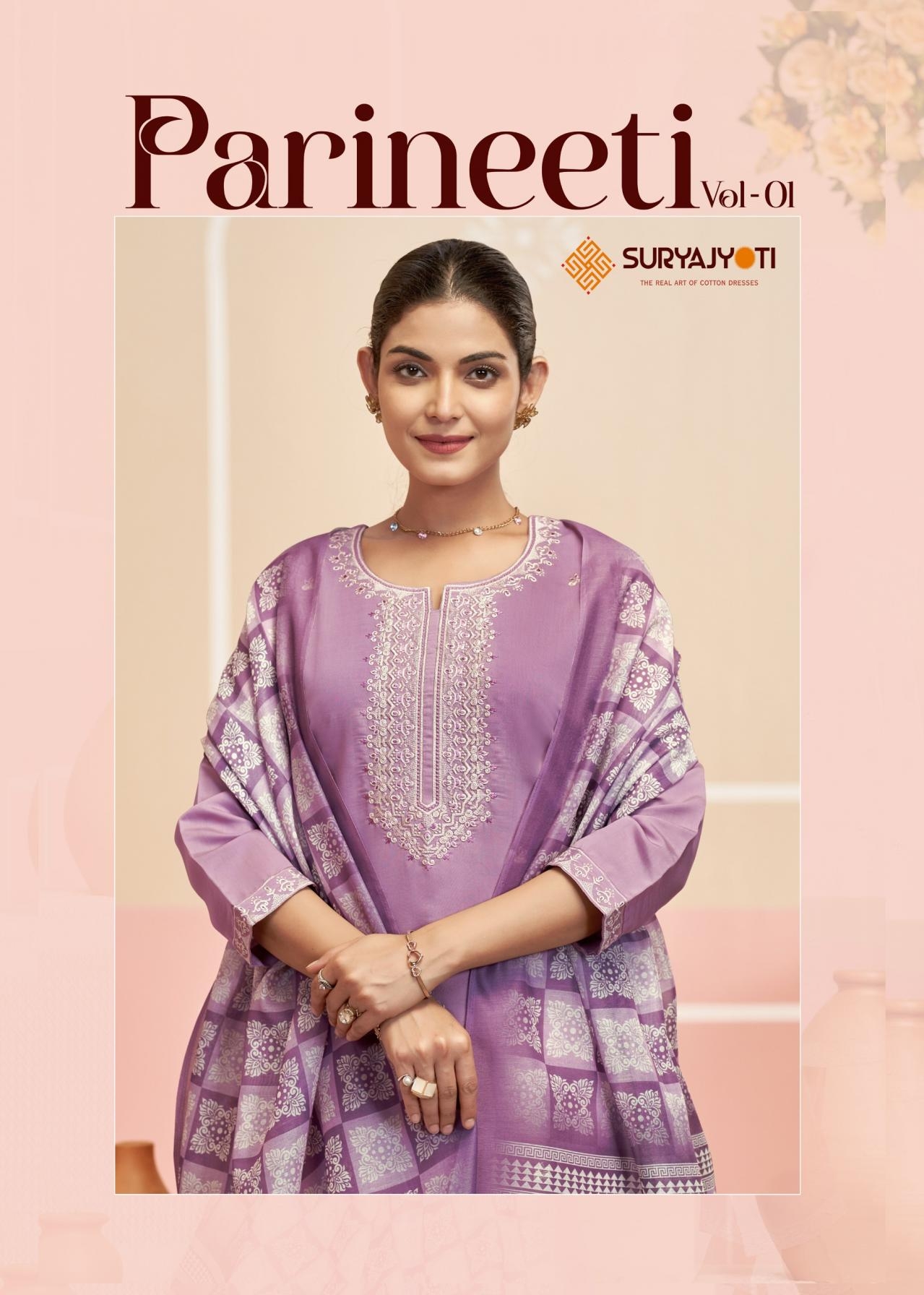 suryajyoti parineeti vol 1 series 1001-1006 roman modal silk wholesale suit 