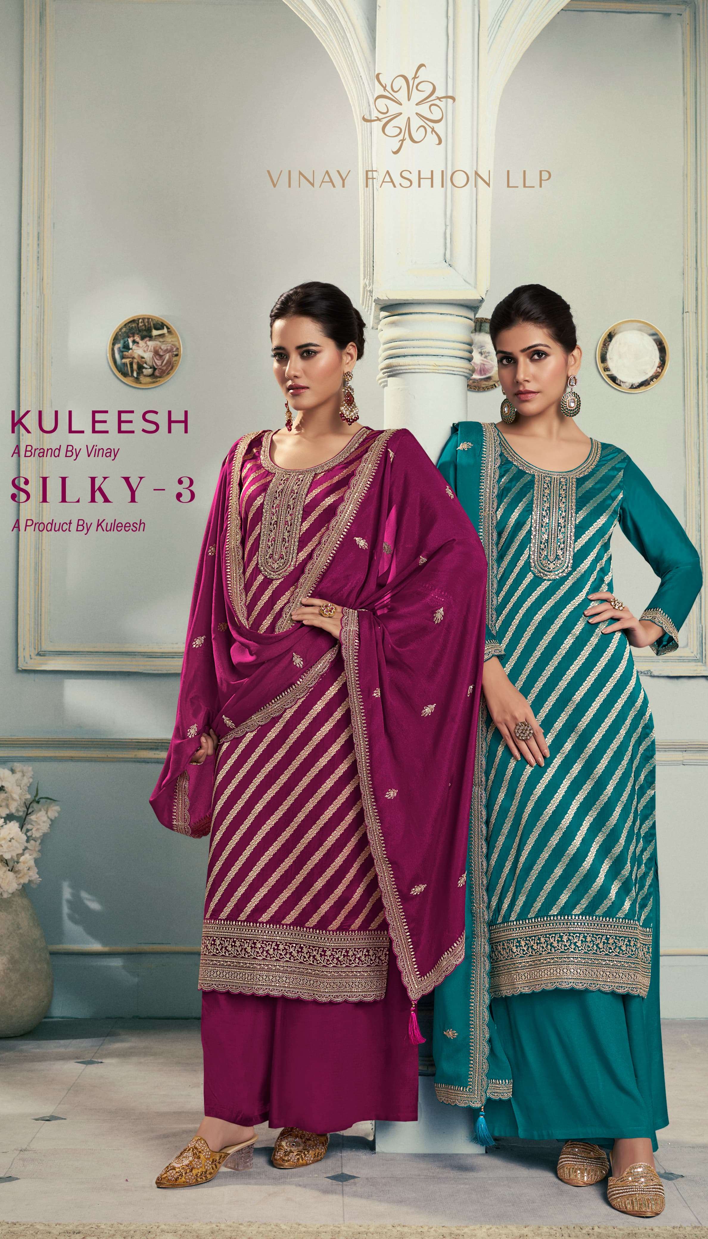 VINAY KULEESH SILKY-3 EMBROIDERED LOTUS SILK JACQUARD wholesale suit 