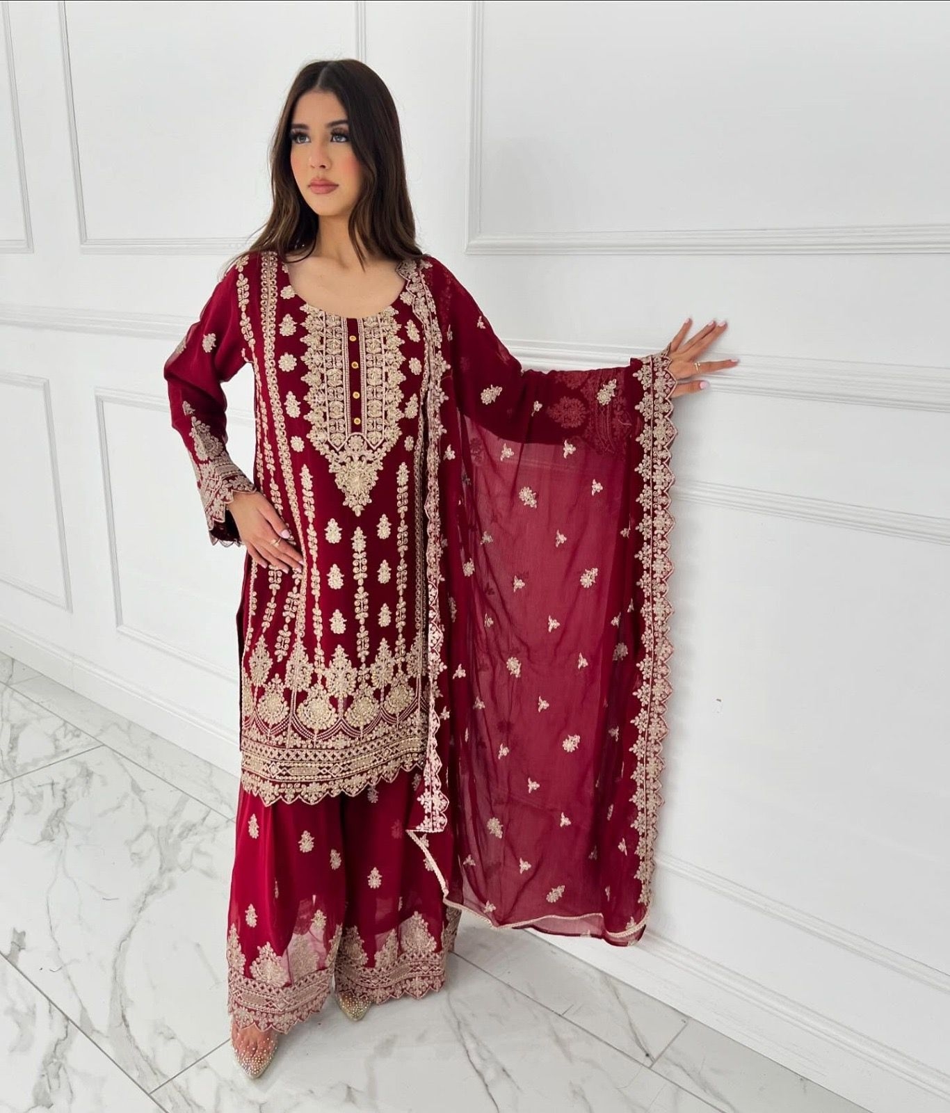 5885 Foux Gorgette thread with Sequence wholesale sharara suit 