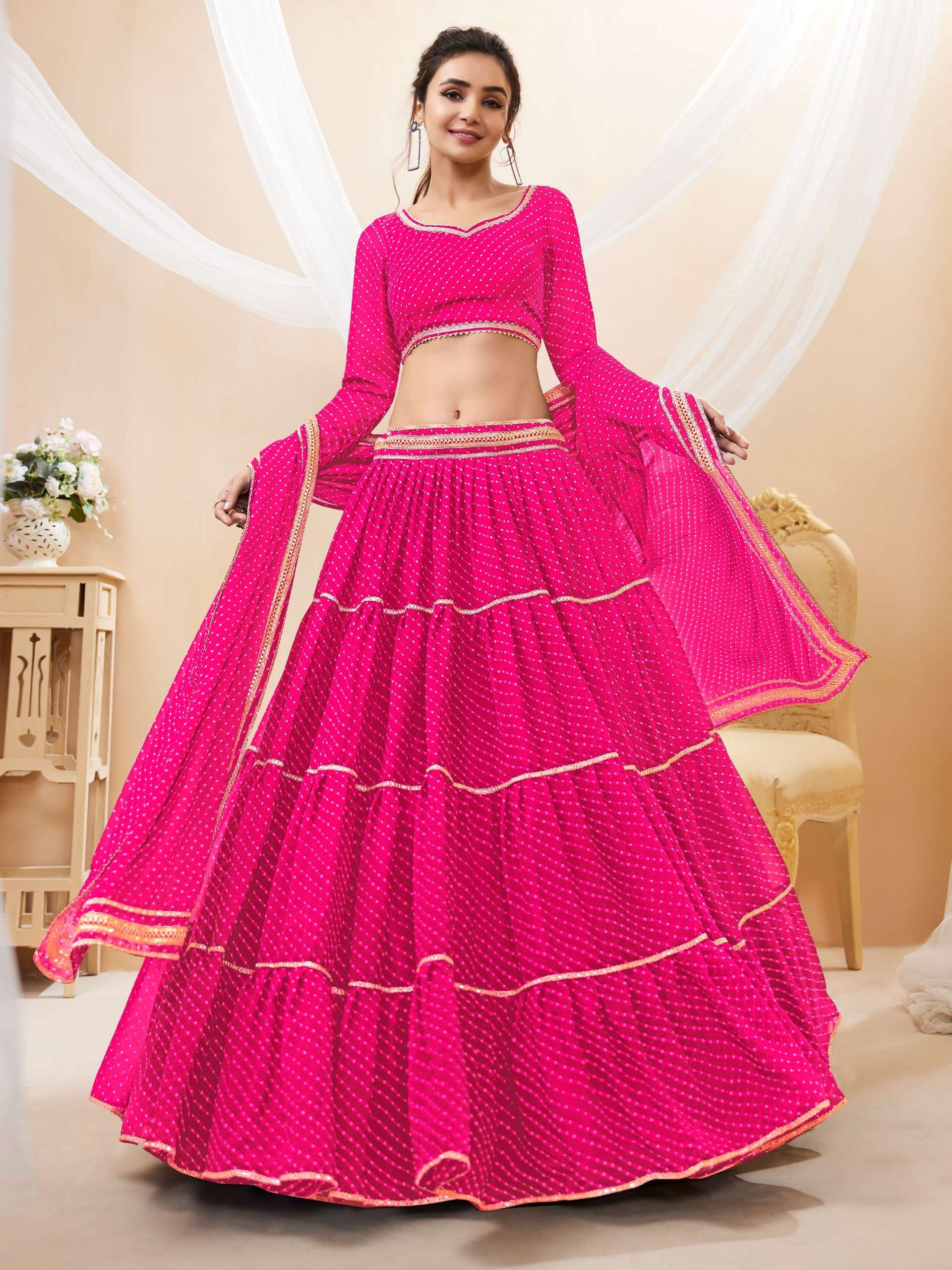 603-Pink Georgette wholesale lehenga choli set