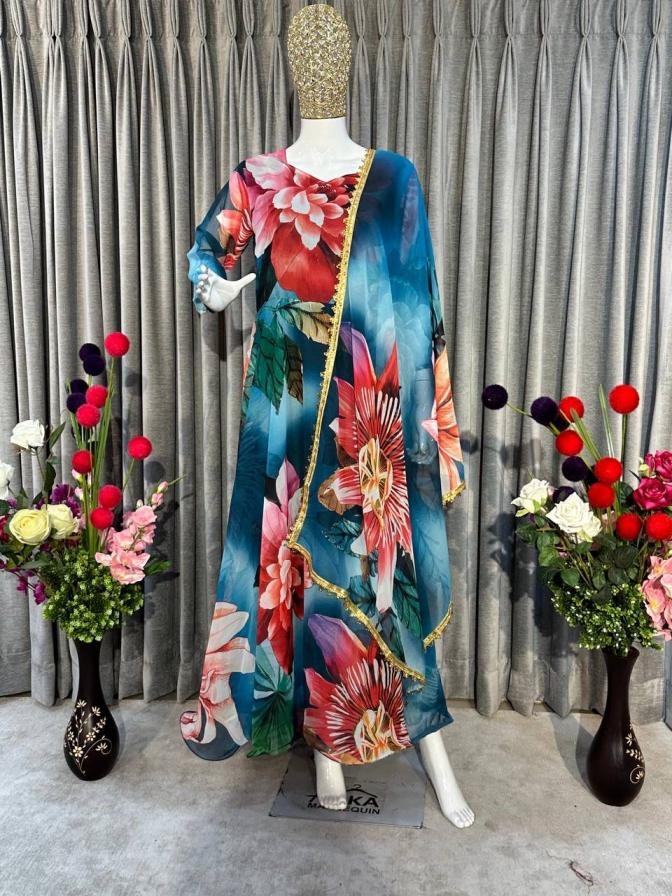 6317 faux georgette floral Print wholesale kurti with dupatta