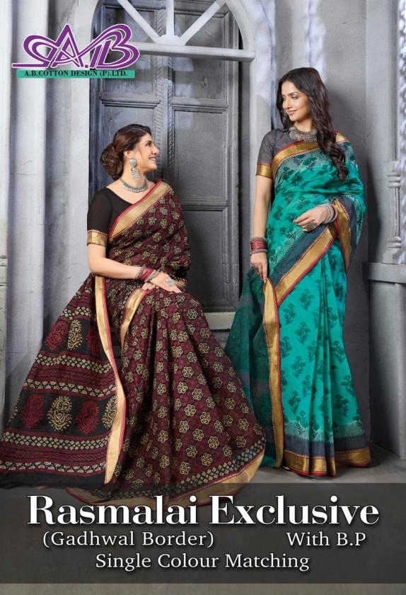 ab rasmalai exclusive series 2700-2709 gadhwal border cotton wholsale saree